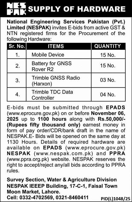 National Engineering Service Pakistan Lahore Tender Notice